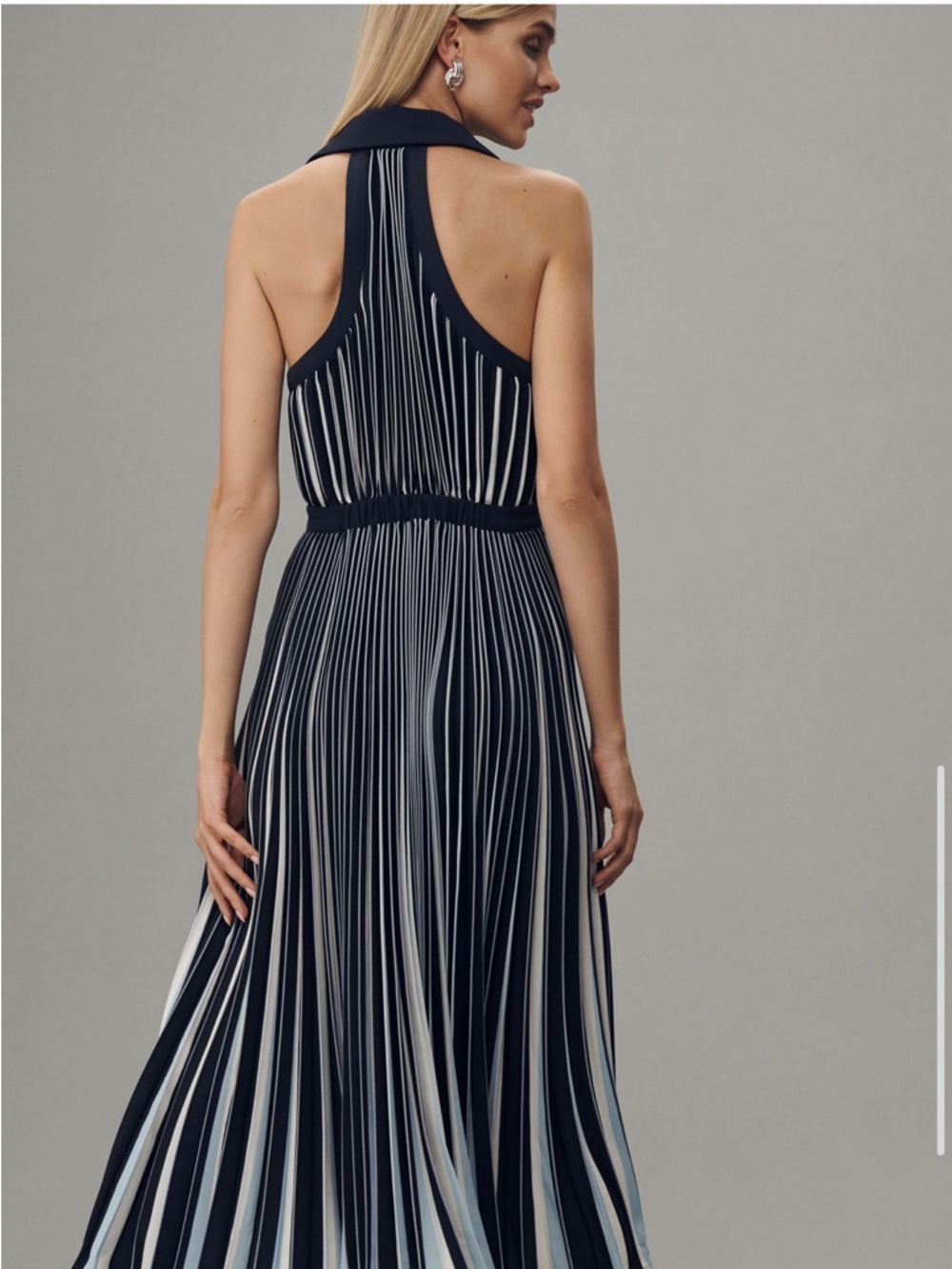 Anthropologie Navy and White Striped Halter Midi Dress - Picture 3 of 8